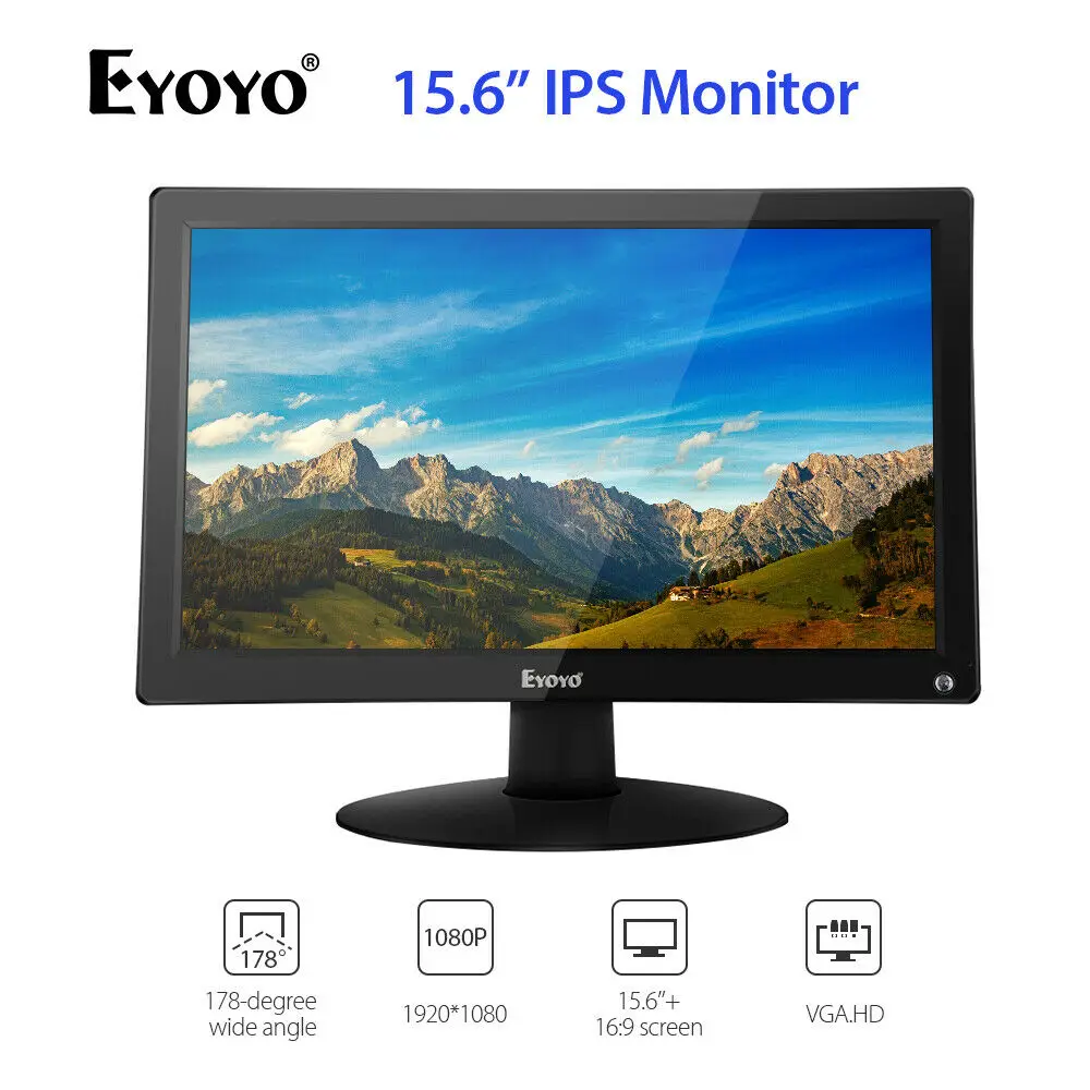 Eyoyo 15,6 дюймов монитор маленький Hdmi монитор портативный vga CCTV экран lcd 1920x1080 16:9 ips монитор BNC монитор безопасности