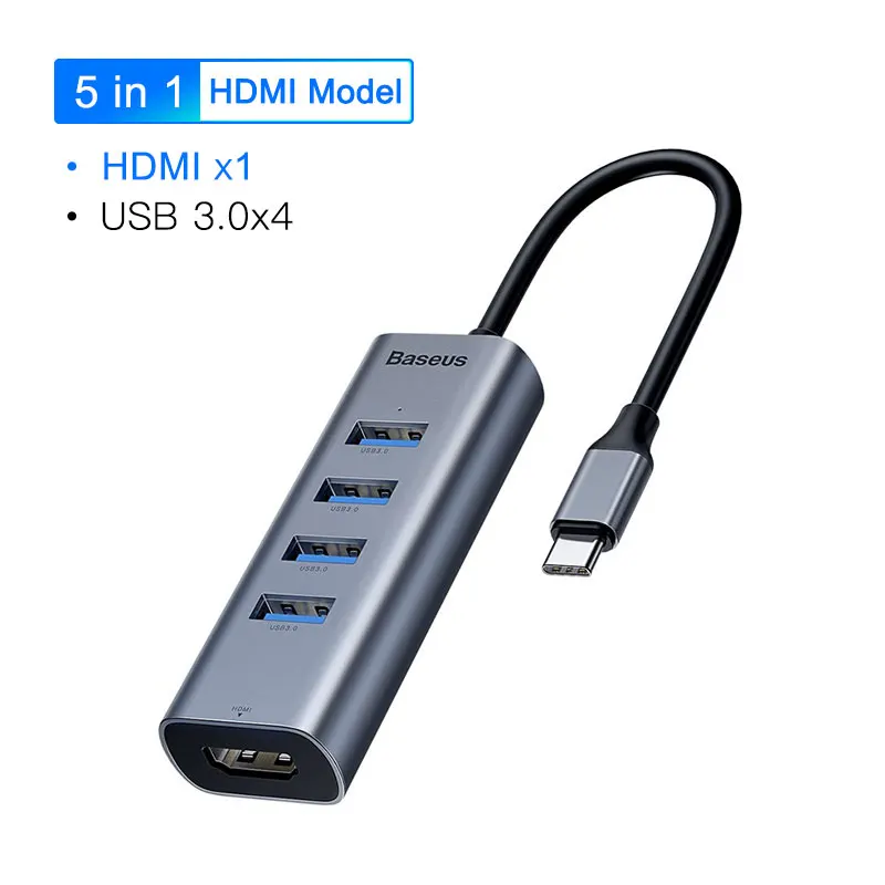 Baseus Mulit USB C концентратор на 3,0 USB разветвитель HDMI для MacBook Pro type C концентратор RJ45 USB адаптер для huawei mate 10 20 samsung S9 S10 - Цвет: 1 HDMI and 3 USB 3.0