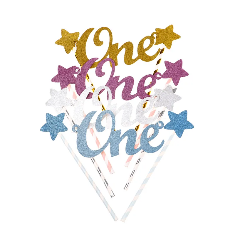 Baby 1st Birthday Cake Topper One Letter Cake Flag Straws Baby Shower Decor BE