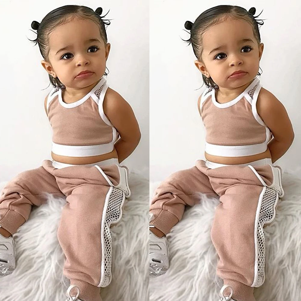 

Toddler Girls 1Y-6Y Mesh Tracksuit Crop Tops+Long Pants 2Pcs Outfits Sports Clothes