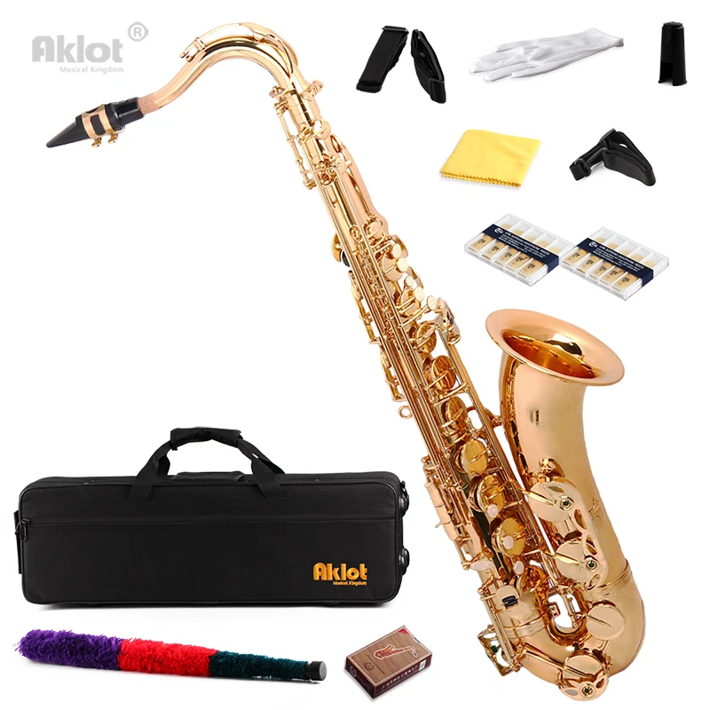 Aklot Bb Gold Beginner Tenor Saxophone Sax Brass Body with Chromatic