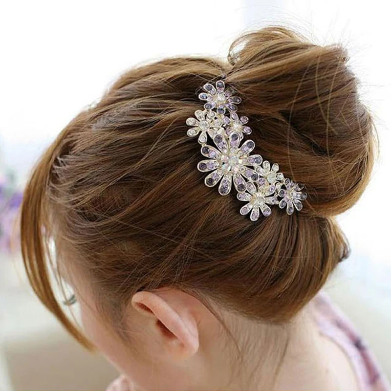 

2Pcs Women Beautiful Rhinestone Decorate Petal Tuck Hair Comb Flower Pin Hair Clip Head Barrettes Hairpins Hair Accessories