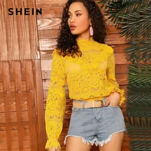 SHEIN Кружевной Топ С Оригинальным Рукавом Женская Элегантная Блузка С Длинным Рукавом