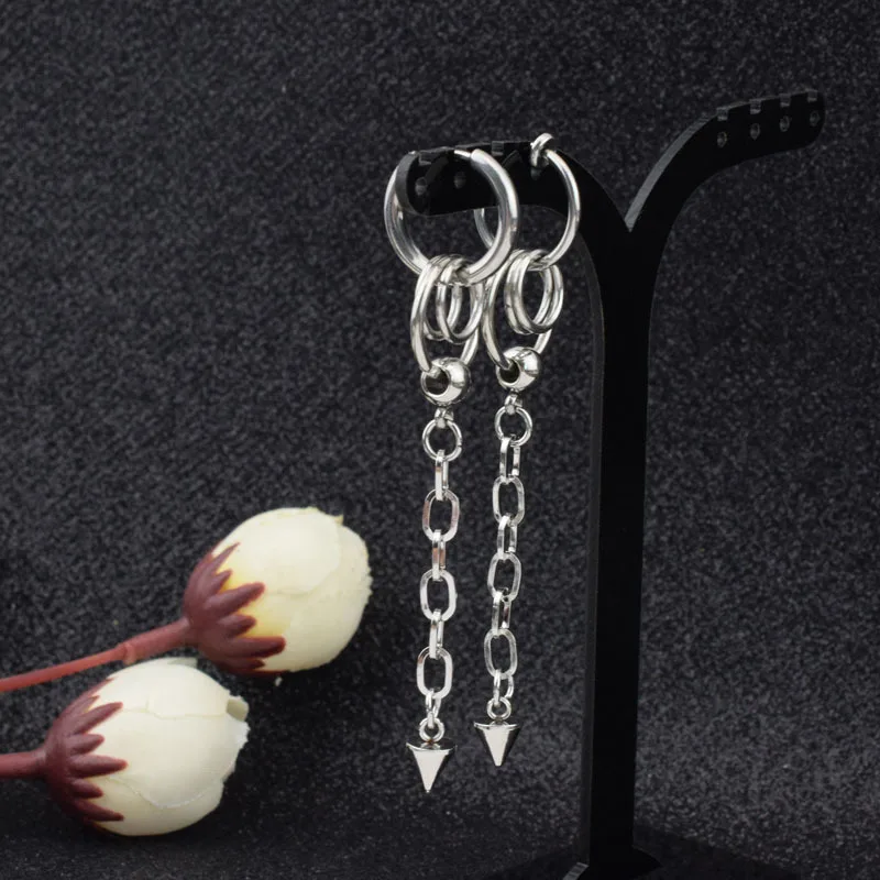 Унисекс серьги в стиле панк певец из нержавеющей стали Асимметричные шпильки втулки для ушей цепь зажим для ушей рок хип хоп Уличный раппер для мужчин и женщин