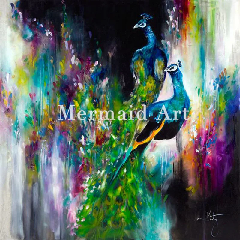 

Hand Painted Various of Animal flamingo and peacock Elephant Oil Painting on Canvas art wall picture Living room decor