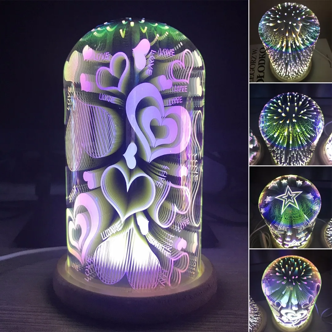 1pc 3D USB Glass Starburst Colorful LED Table Lamp Accent Bedside Night Light Decor 2019 Newest