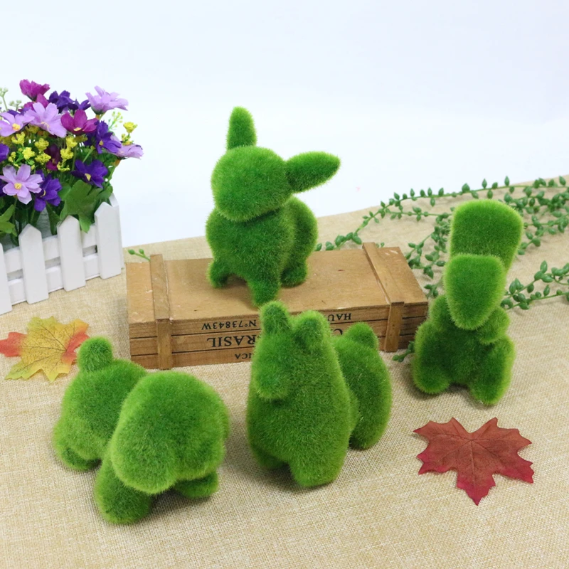 JAROWN Artificial Green Flocking Grass Plush Small Animal Simulation Fake Animal Home Decor Cute Gift Storefront Window Display (3)