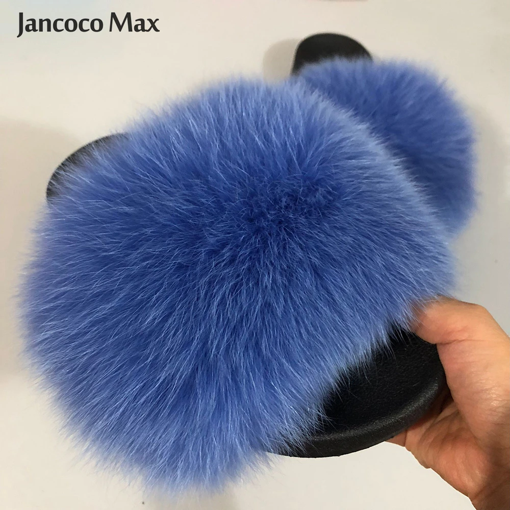 Jancoco Max 2019 натуральным лисьим мехом тапочки сезон: весна–лето осень-зима слайды Для женщин ползунки открытый сандали для помещений S60GLOves18C