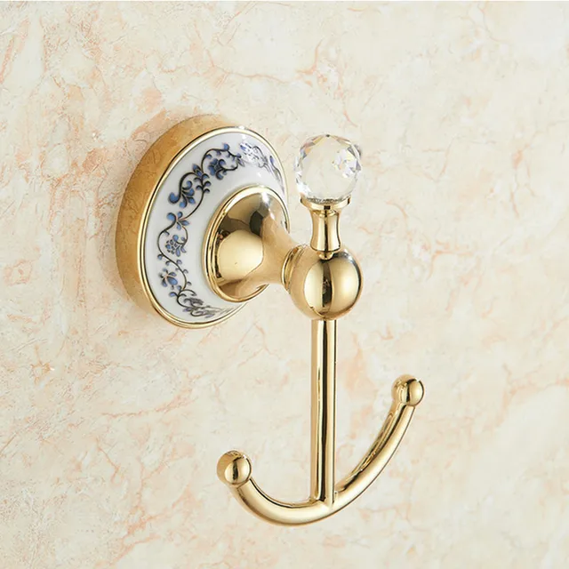Free shipping Europe style ceramic bathroom double towel hooks gold ...