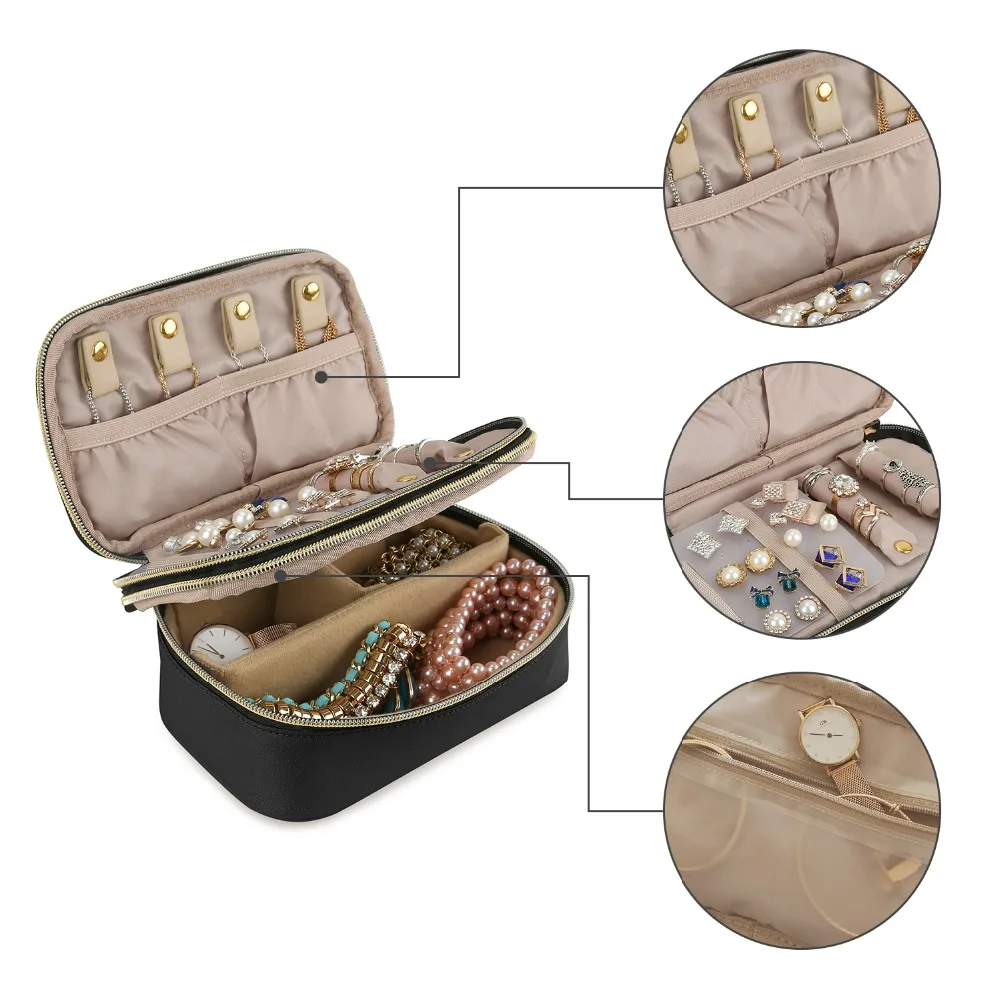 BAGSMART, Женская дорожная сумка для ювелирных изделий, сумка для ожерелья, браслета, сережек, двойной слой, чехол-органайзер для ювелирных изделий, для колец, часов