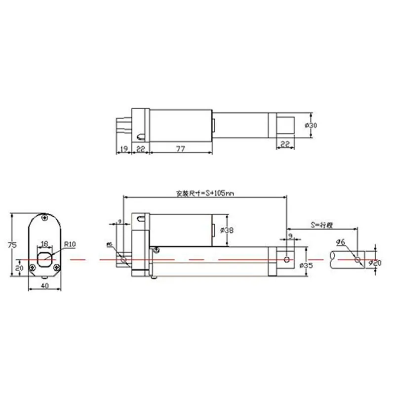 Многофункциональный линейный привод электродвигателя DC12V/24 V/36 V ход тяжелых нагрузка мини-электрический линейный привод линейный трубчатый мотор 1 шт