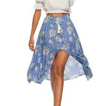 Новая модная женская юбка летняя повседневная Цветочная набивная А-образная бандажная Повседневная со шнуровкой, средняя удлиненная юбка Vestido impresso