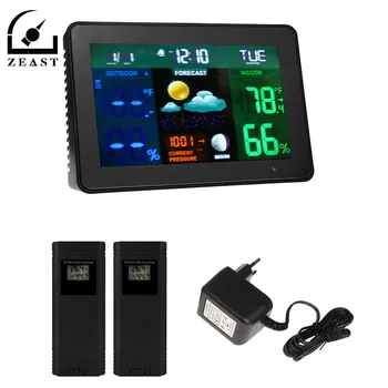 

2 Wireless Sensor Digital Weather Station Forecast Thermometer Hygrometer EU Plug Full-Color Screen Temperatures Monitor