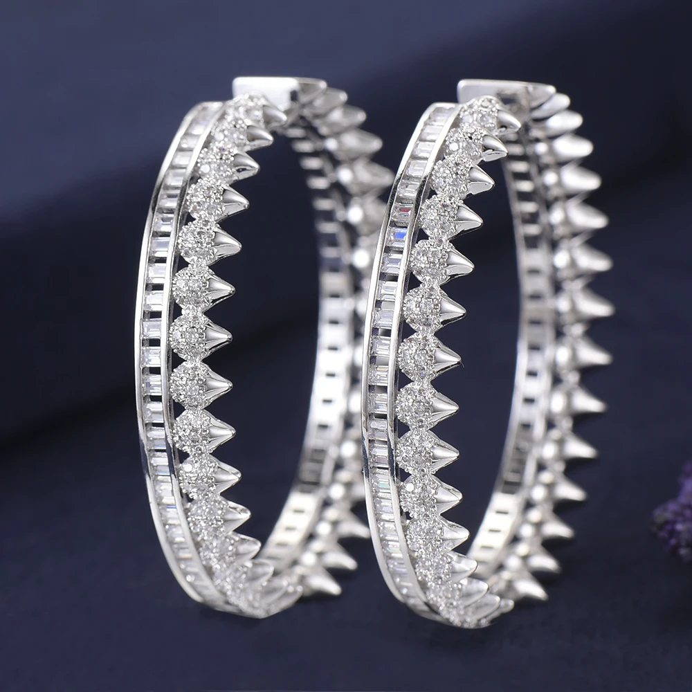 

Jimbora Half oF Ball Tricolor CZ Office Style Hoop Earrings Exquisite Professional Women's Jewelry Earrings Accessories