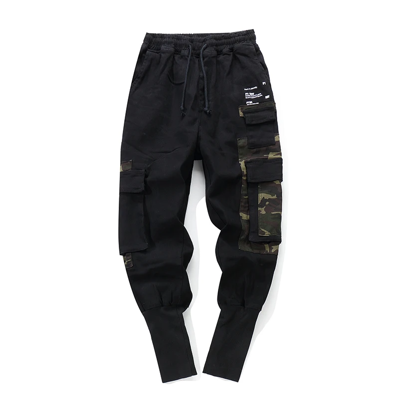 BA656 black GMANCL, новинка, мужские камуфляжные Лоскутные, много карманов, тонкие, повседневные штаны, высокая улица, хип-хоп, хлопок, на шнурке, Мужские штаны для бега - Цвет: BA656 black