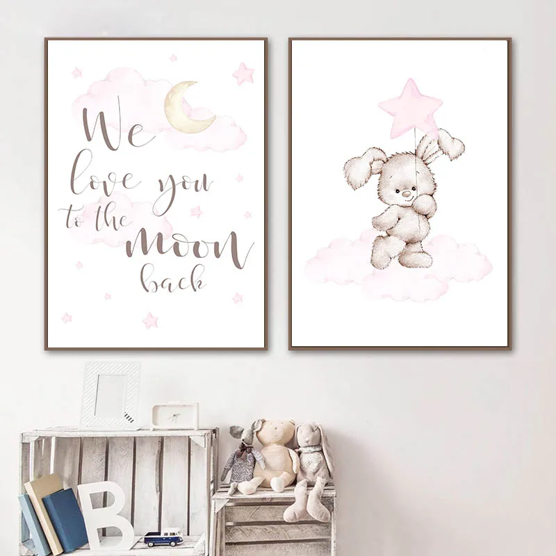 Милый кролик, облако, животное, детский плакат для детской комнаты, цитаты, холст, настенное искусство, печать, скандинавские дети, украшение для спальни, картина