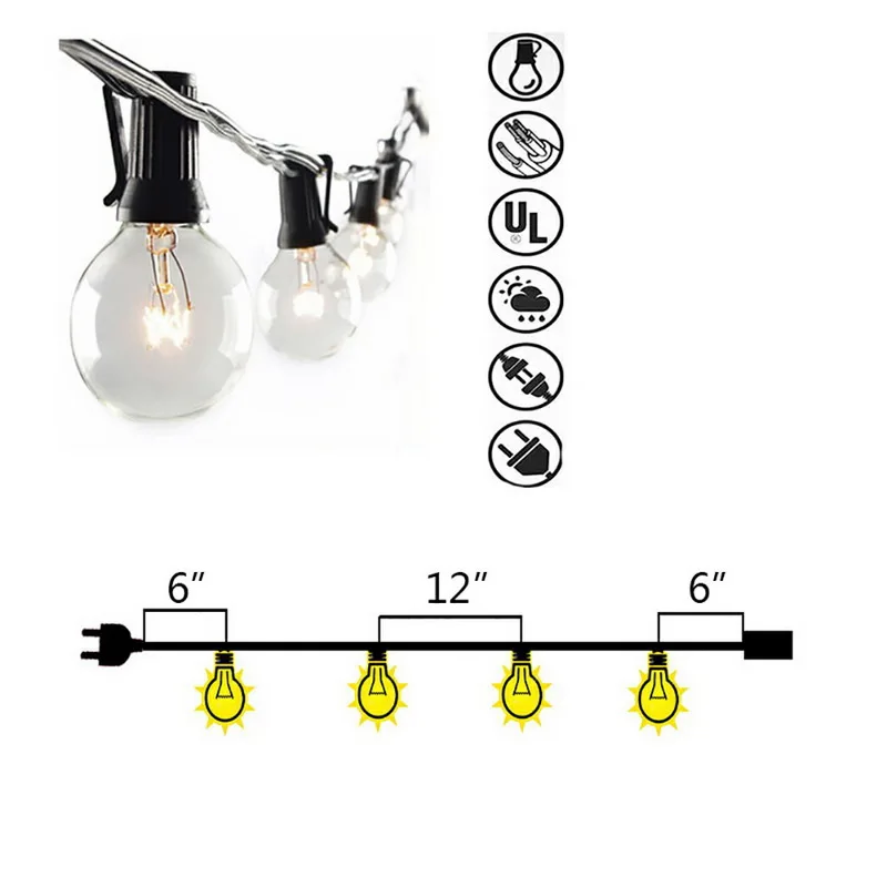 Led String Light 25Ft G40 25 Clear Ball Vintage Bulbs Indoor/Outdoor Hanging Umbrella Patio Lighting EU/US/UK | Лампы и освещение