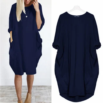 

Womens Long Sleeve Loose with Pockets Dress Maternity Clothes For Pregnant FJ88