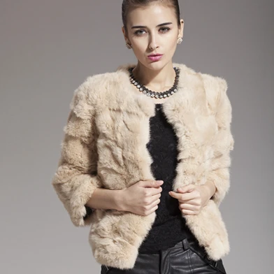 ZY81002 Лидер продаж женские из натуральной лоскутной кроличьей шерсти Рекс три четверти пальто женские зимние куртки меховая однотонная верхняя одежда пальто - Цвет: Light Khaki