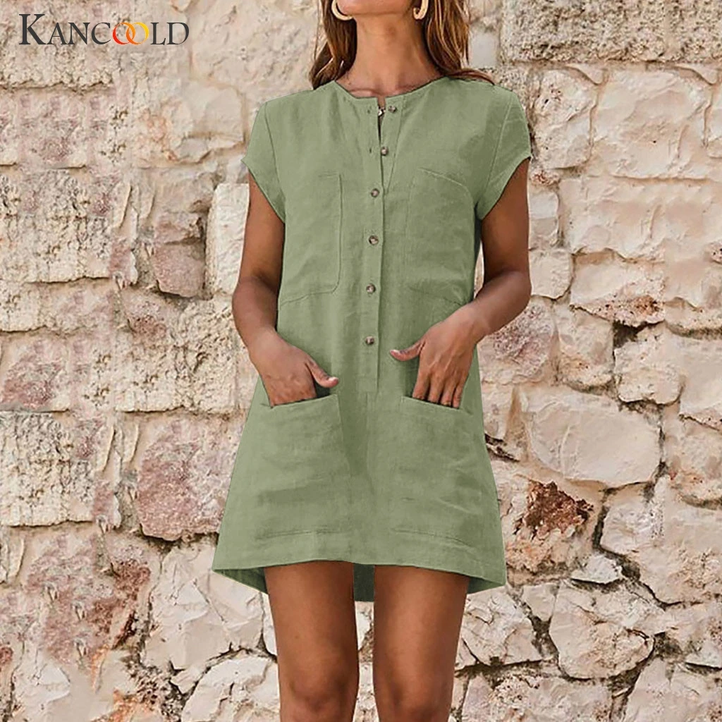 KANCOOLD/женское стильное платье; Feminino Vestido; хлопковое платье; летнее Повседневное платье размера плюс с круглым вырезом; Модное Новое Женское платье; 2019jun12