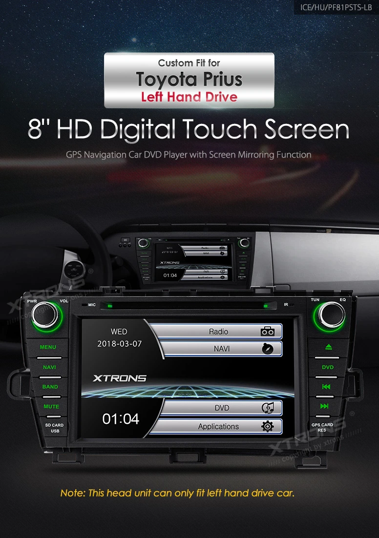 Top 8" Car DVD Radio GPS for Toyota Prius 2009-2013 (Left Hand Drive) with Android Mirror Link Support & External Microphone Support 0