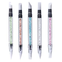1pc 2 Modo di Cristallo Del Rhinestone Unghie Artistiche della Penna Della Spazzola Testa di Silicone Intagliare Rilievo Che Modella Scultura Cava Acrilico Manicure Strumenti
