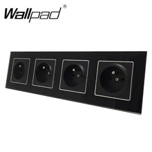 Четырехместная французская розетка с круглым креплением в коробке, CE настенная панель, роскошный черный кристалл, стекло, 4 выхода, 16А, французская стандартная розетка с когтями