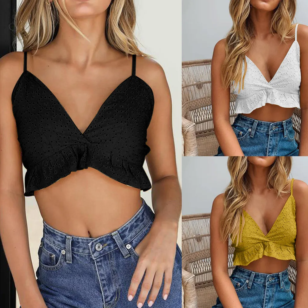 Summer Sexy CropTops For Women's Fashion Summer V-neck Dot Wild Nightclub Wind Holiday Small Sling tank Tops Vest