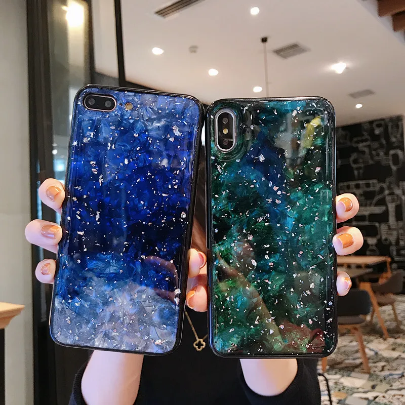Роскошный Серебристый блестящий чехол с изумрудом и мрамором для iPhone 11 pro Max 7 plus 6