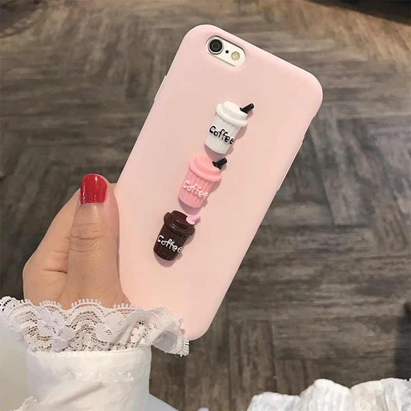 Чехол для iphone 5 S 6 7 8 plus X XR XS MAX милый мягкий чехол из ТПУ с объемным рисунком кофе