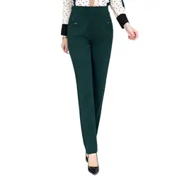 2019 весна лето прямые брюки женские, с высокой талией эластичные повседневные брюки среднего возраста модные низ черный плюс размер 6XL