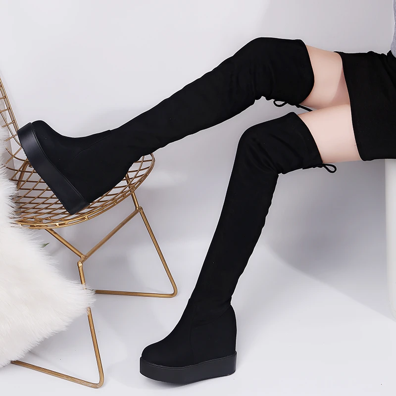 high knee platform boots