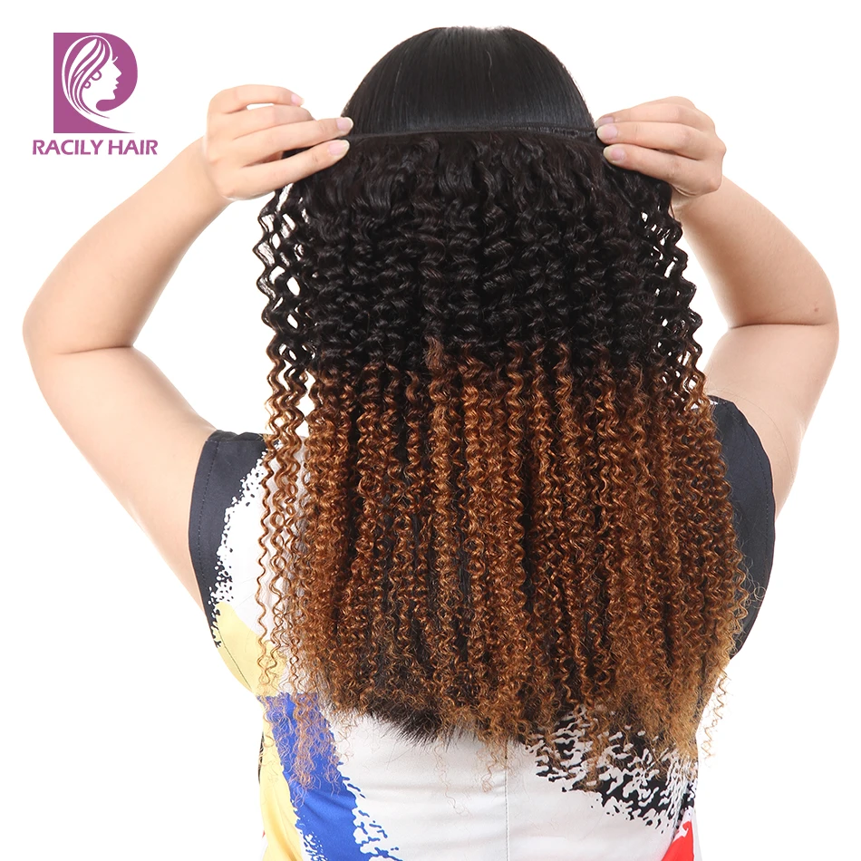 Racily Hair T1B/30 Ombre Peruvian Kinky Curly Hair Brown Ombre 100% Human Hair Extensions 1/3/4 Bundles Remy Hair Weave Bundles