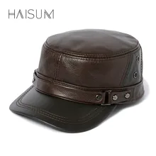 Haisum натуральная кожа Для мужчин Военная Униформа Кепки шляпа Для мужчин из натуральной кожи мужская обувь из кожи для взрослых, одноцветные, настраиваются при помощи пояса армейские кепки Утепленная одежда Кепки s CS140