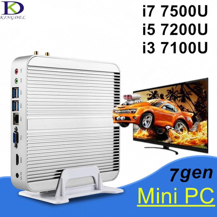 Fanless Desktop Computer Mini PC Core i3 7100U i5 7200U i7 7500U Max 16G RAM 512G SSD 1TB HDD Free 300M WiFi HDMI Windows 10 Pro