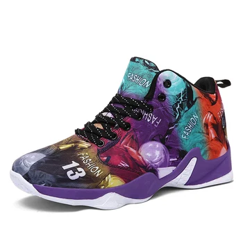 

2019 Fine Zero Colorful Painting Men Basketball Shoes Air Cushioning Lovers Sneakers Training Boots Plus Size 38-44