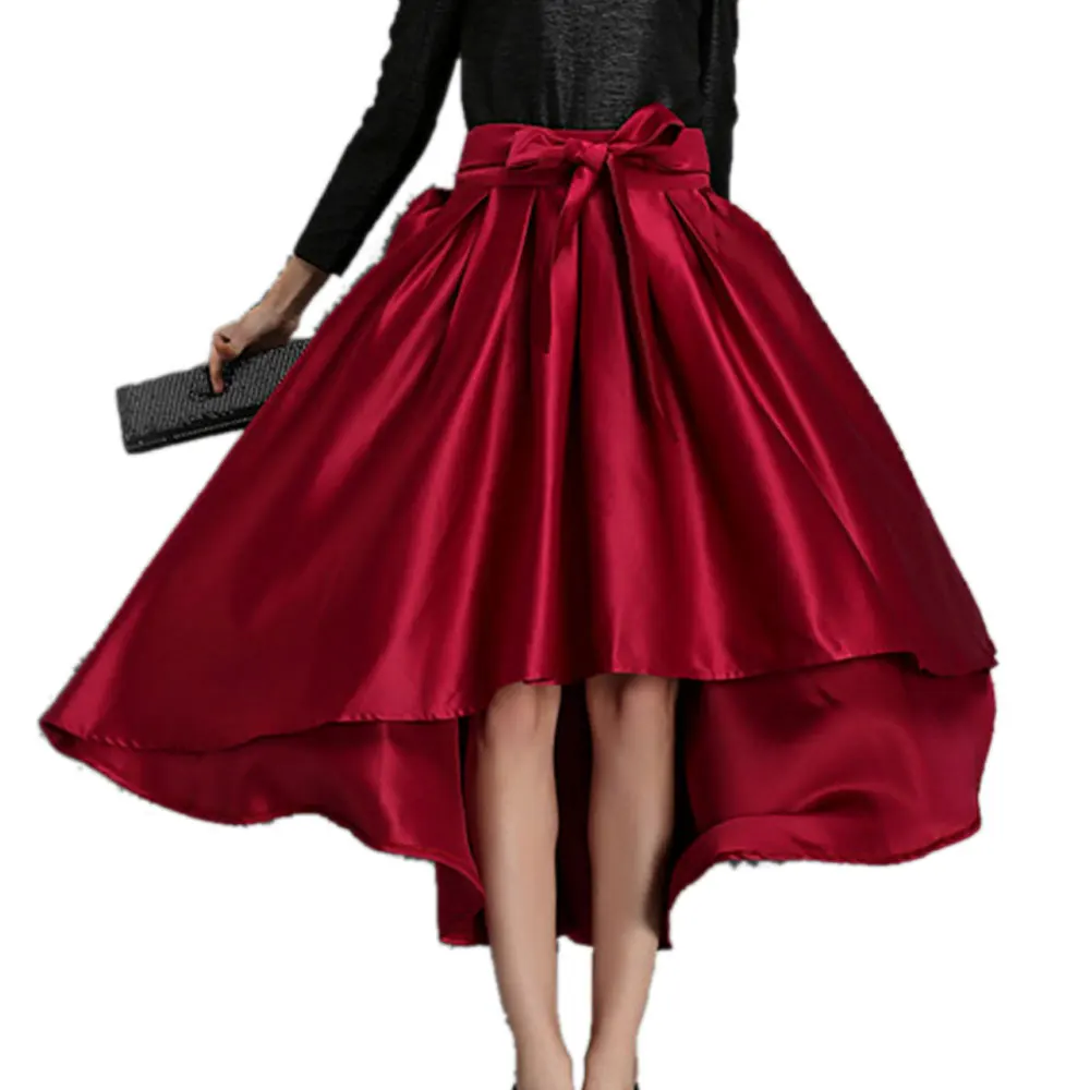 Retro Vendaje Maxi Falda de cola de Milano Irregular Falda Larga 2016 Otoño Rojo Negro Bowknot de Cintura Alta Faldas Plisadas Para Mujer Saia _ - AliExpress Mobile