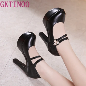 

GKTINOO Leather Pumps Women Platform Shoes 2019 High Heels Shoes Elegant Wedding Shoes Black Office Shoe Big Size 33-43