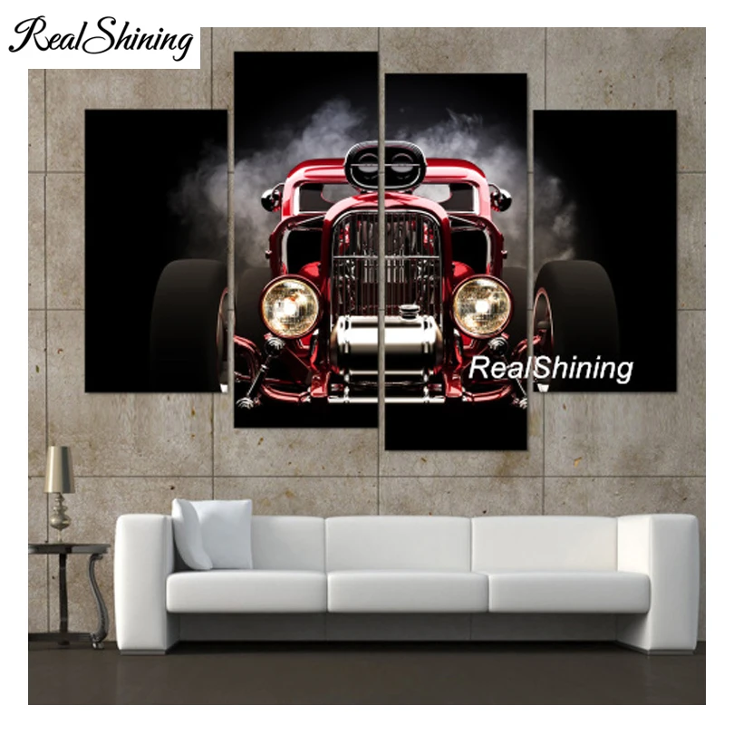 

REALSHINING 5d diy diamond painting cross stitch full square embroidery rhinestones kits triptych tractor car paintings DM999