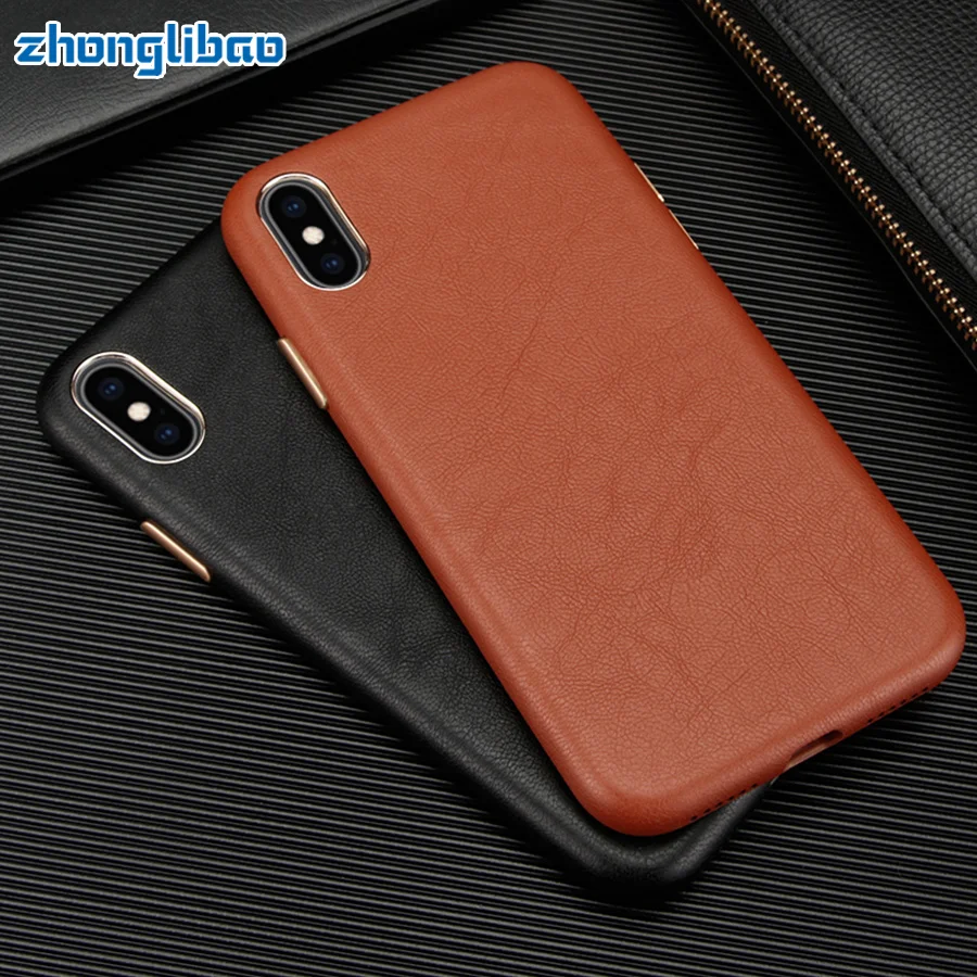 

Business Luxury Leather Case for Iphone Xs Max Xr X Etui Original Ultra Light Soft Phone Cover for Iphone 8 7 Plus Metal Button