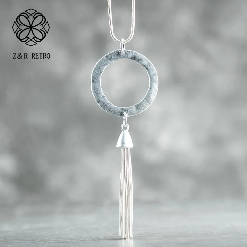 

Tassel Pendant&Necklaces Link Chain Long Sweater Necklace Round Female Statement Necklace Fashion Jewelry Best Friends Pendant