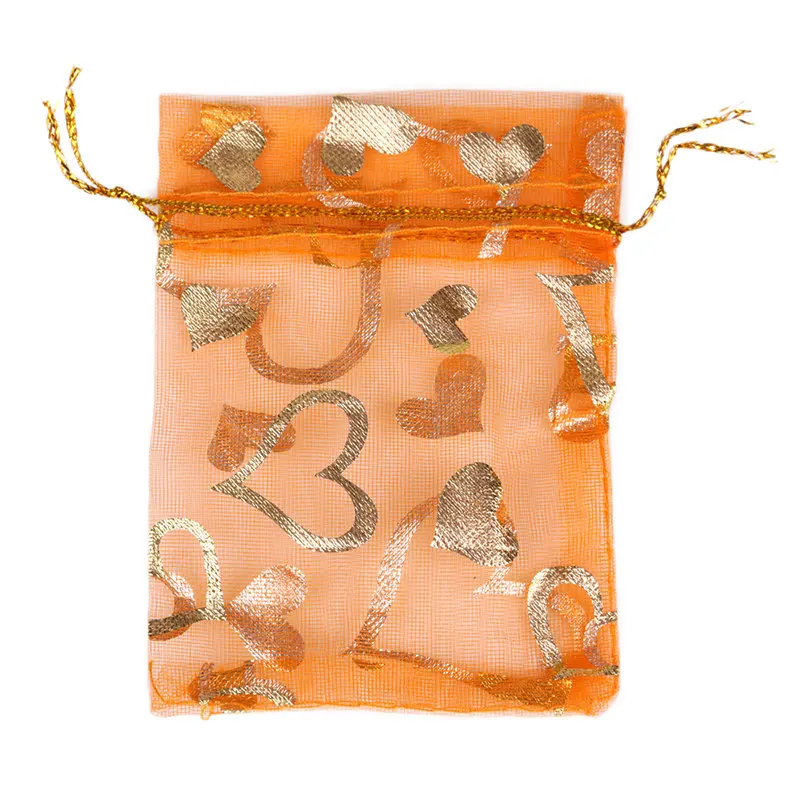 Orange Love 50 шт. 7X9 9X12 11X16 13X18 см цвет Бронзированная роза Сердце Любовь ювелирные изделия Упаковка жемчужные мешки из пряжи свадебный подарок сумки мешки для конфет - Цвет: Orange Love