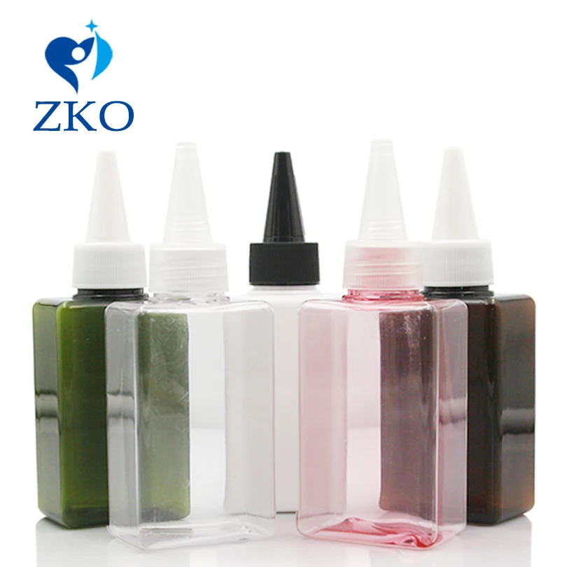 

1 pcs free shipping 100ml square shape plastic bottle with nozzle mouth cap yorker cap Cosmetics bottle refillable bottle