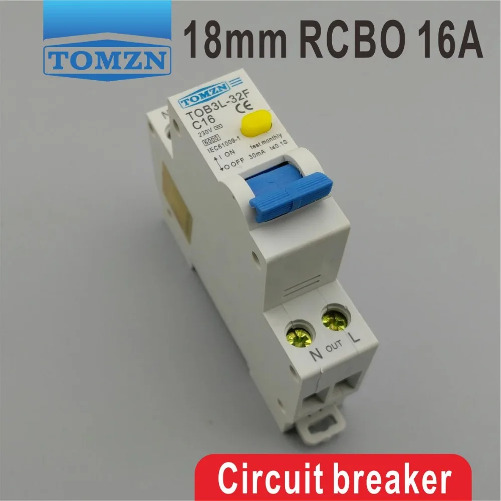 TOB3L-32F 18 мм RCBO 16A 1P+ N 6KA УЗО с защитой от перегрузки по току и утечки