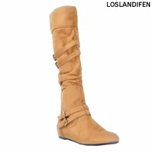 Новинка; большие размеры; женские модные рыцарские сапоги до колена ручной работы; зимняя обувь с круглым носком; Пряжка Deco; XD160