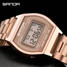 SANDA модный светодиодный цифровой часы для мужчин браслет из нержавеющей стали водонепроницаемые часы роскошные часы с календарем Relogio Masculino 406