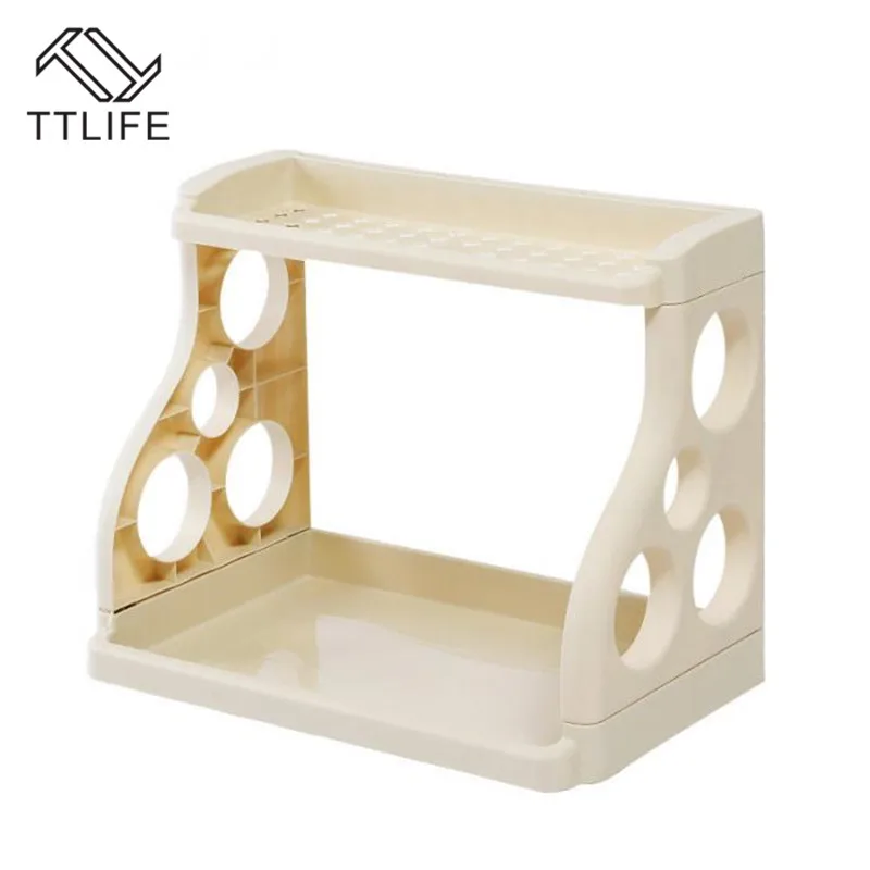 

TTLIFE Double-layer Plastic Kitchen Racks Home Seasoning Bottle Storage Rack Multi-function Finishing Rack With Knife Holders