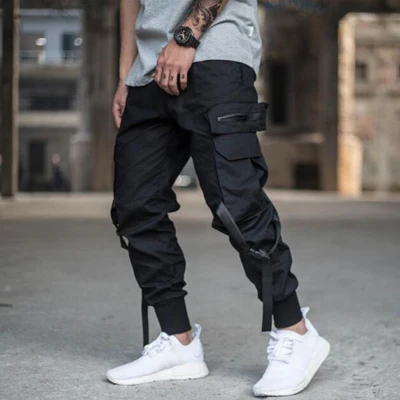 Мужские шаровары с несколькими карманами, мужские уличные панковские брюки-карго в стиле хип-хоп, повседневные брюки для бега - Цвет: Black