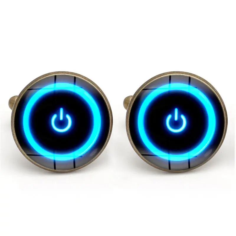 

Fashion Men's Cufflinks Power Button Gem Shirt Cufflinks Cuff Links Mens Dress Business Wedding Cufflinks Gift Present