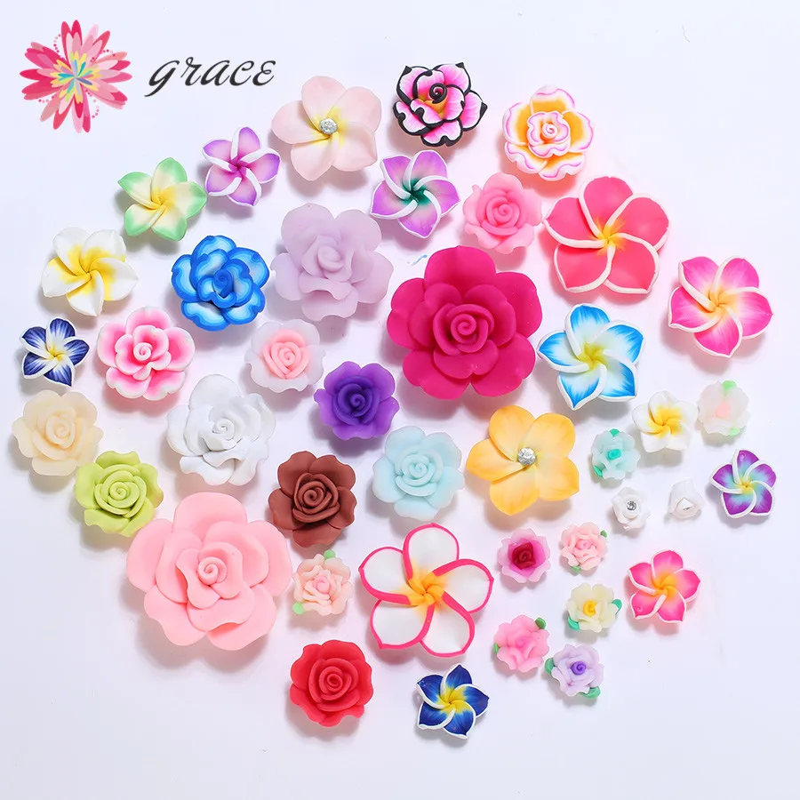 

10pc/lot Mixed Assorted Colors Size Designs Fimo Polymer Clay Flower Beads For Earring Craft Jewelry Making Decoration Accessory